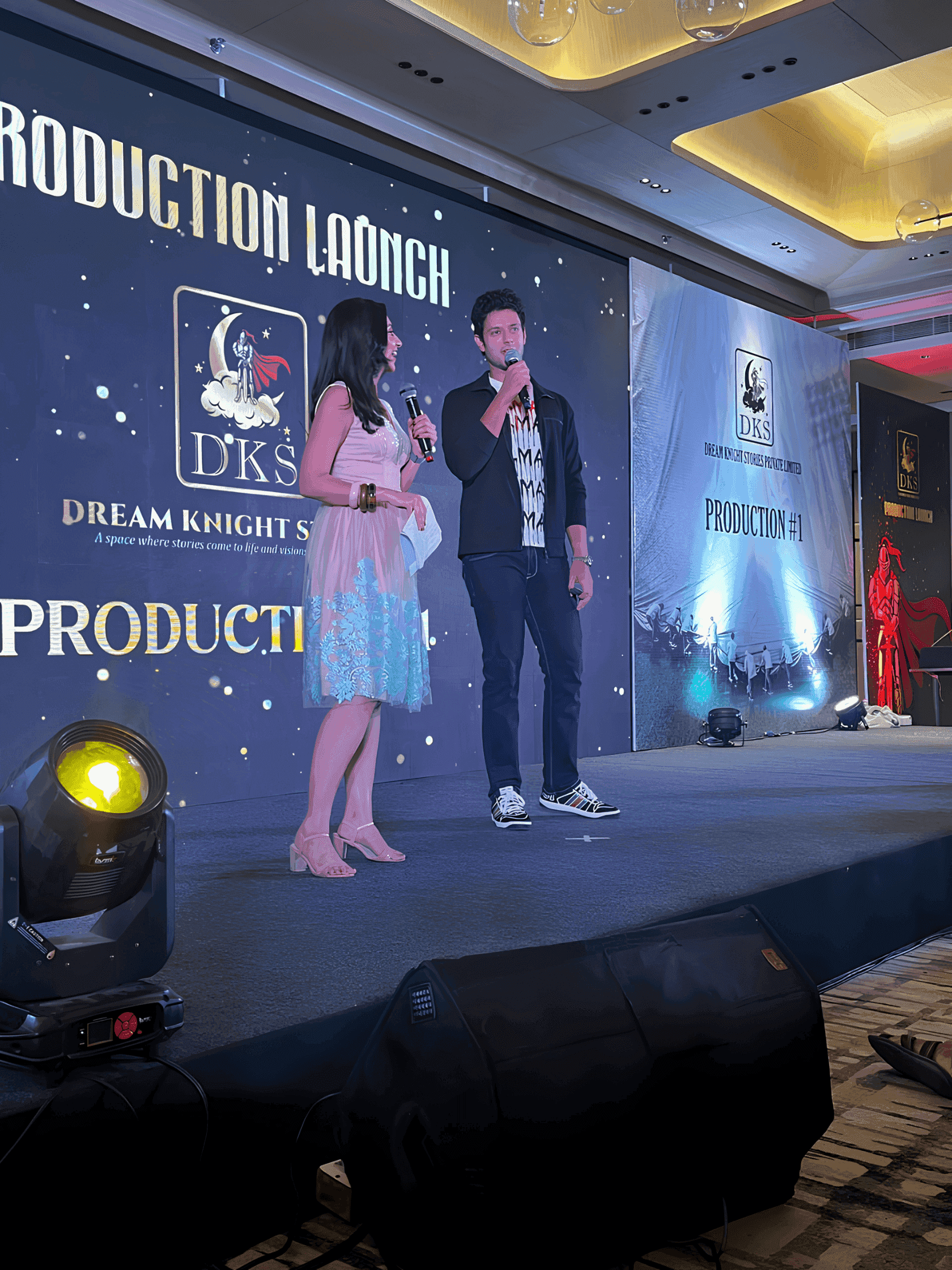 Production launch event on stage for Dream Knight Stories